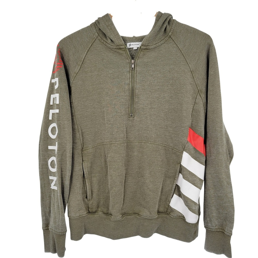 Peloton Quarter Zip Hoodie Mens Medium Olive Green Graphic Athleisure Workout